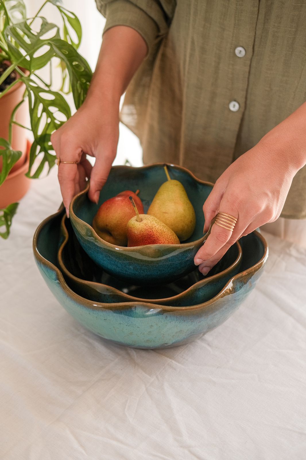 Pleats Bowls Set in Teal